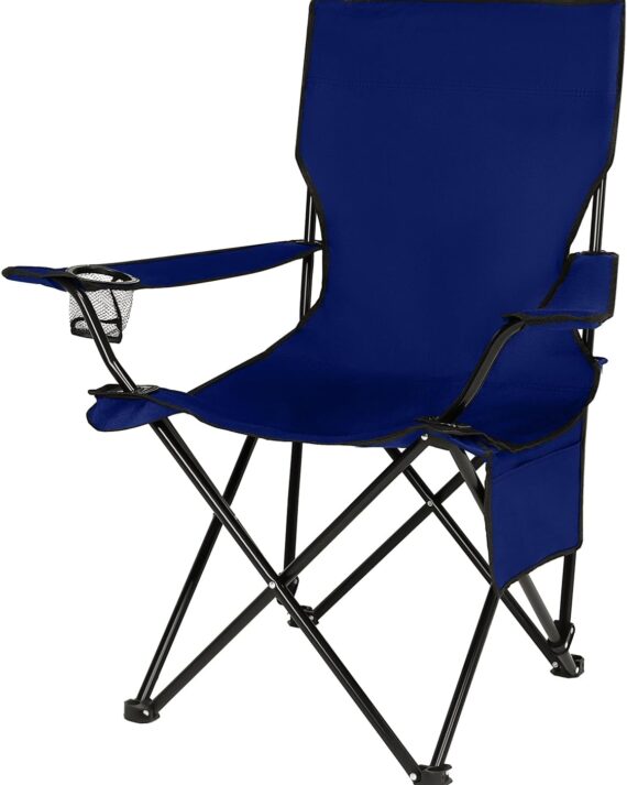 Upgrade Large Camping Chairs,Folding Camping Chair Outdoor Portable Chair Foldable Lawn Chair Support 330lbs,Outdoor Camp Chair with Cup Holder&Side Bag for Fishing Outside Sports (A-Large Navy Blue)