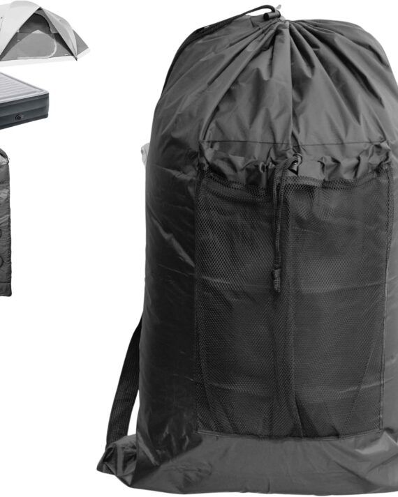 BLACK (Med 26"x14") Tent Bag. Also, for Camping Mattress, Beach Chair, Sleeping Bag, Flip, Bleacher, Booster Seat, Dog Bed, Stroller. 420D Polyester w/Adjustable Straps & Mesh Pocket.