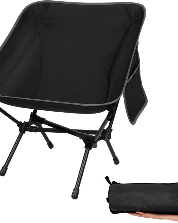 Ultralight Camping Chair, Portable Folding Backpacking Chair, Compact Camping Chair with Carry Bag for Outdoor Camp Hiking Backpack Beach Travel (Black)