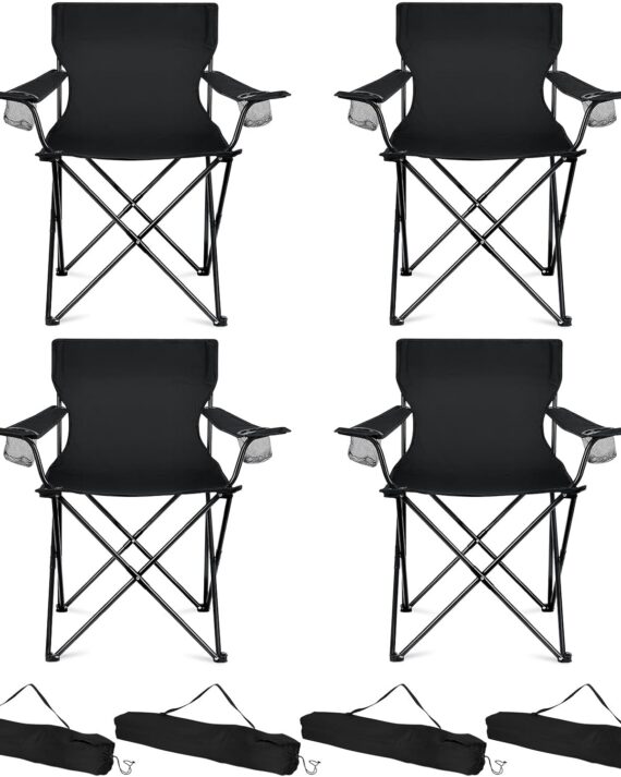 Camping Chairs 4 Pack, Oversized Folding Chair with Cup Holders for Adults, Portable Chair & Carry Bag for Outdoor Backyard, Beach, Lawn, Patio, Picnic, Fishing, Oxford Fabric & Heavy Duty