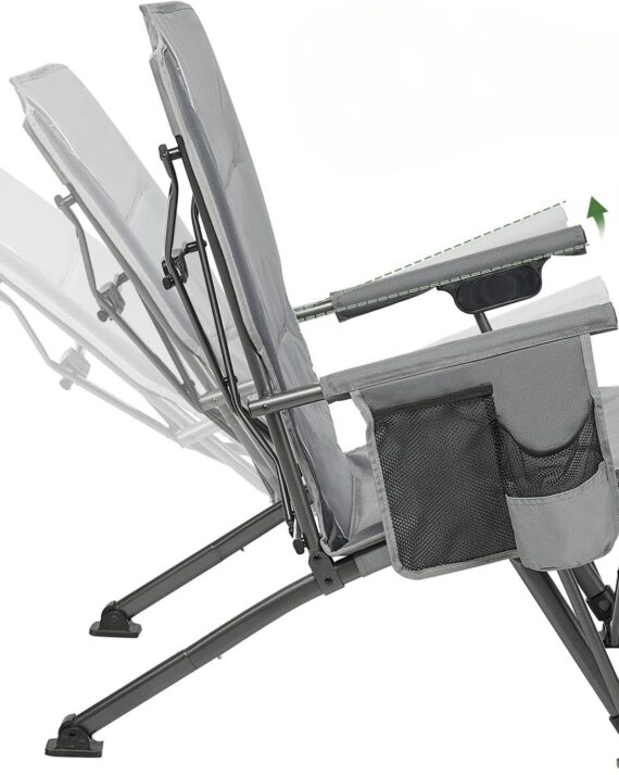 Folding Camping Chair - Low Profile Heavy Duty Beach Chair with 300 lbs Capacity, 27'' High Back with 3 Position Adjustable - Carry Bag Cup Holder-Grey