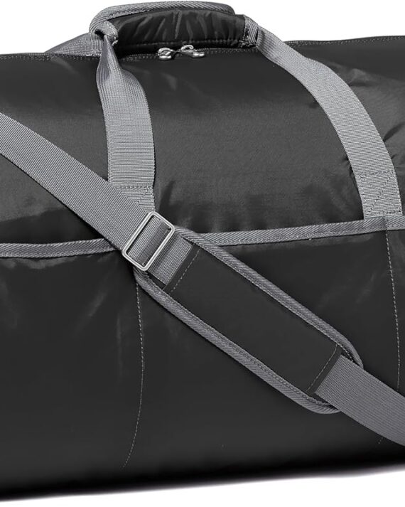 32" Extra Large Foldable Duffle Bag for Travel & Storage, with Exterior/Interior Zippered Pockets, Lightweight/Durable Nylon Material, 50-LBS Capacity, 9254 Cubic Inch (150L), Black