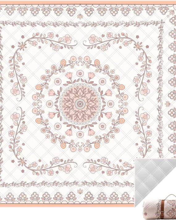 Boho Picnic Blanket, 79" x 79" Extra Large Outdoor Picnic Mat, Outdoor Blanket, Beach Blanket, Washable Foldable Portable Blanket for Park Grass/Beach/Camping/Concerts