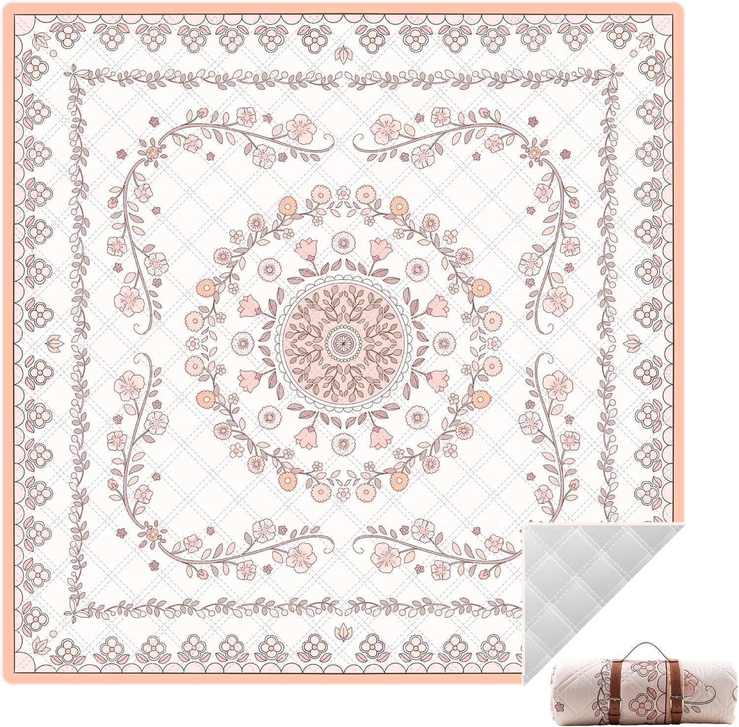 Boho Picnic Blanket, 79" x 79" Extra Large Outdoor Picnic Mat, Outdoor Blanket, Beach Blanket, Washable Foldable Portable Blanket for Park Grass/Beach/Camping/Concerts